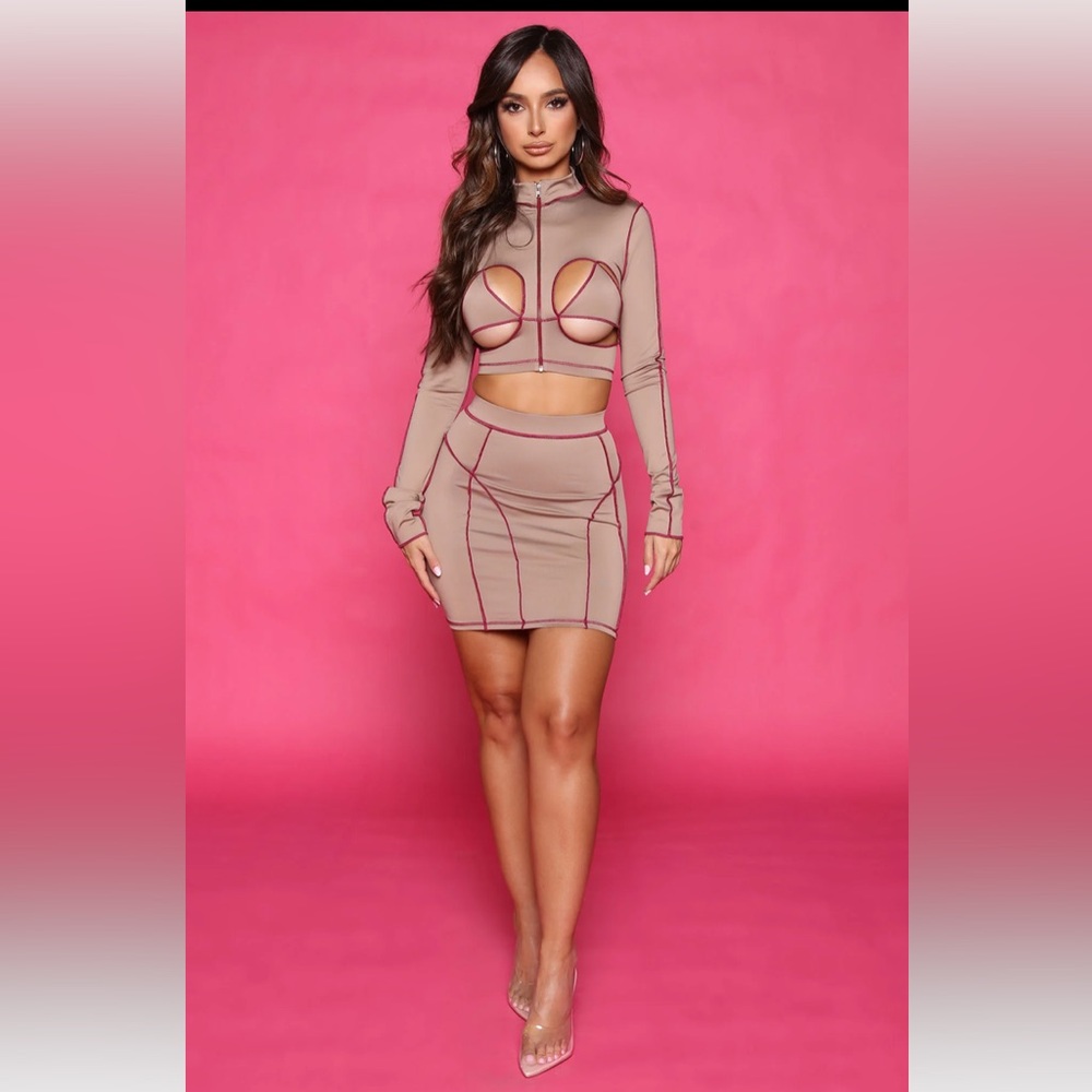 Fashion Nova Not So Subtle Skirt Set - Taupe in Medium